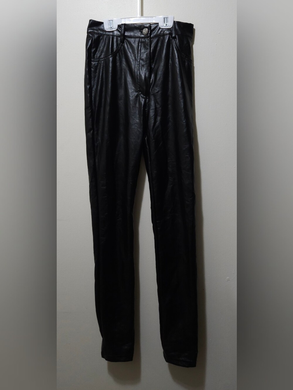 Shein High Waisted Black Faux PU Leather Skinny Pants Trousers